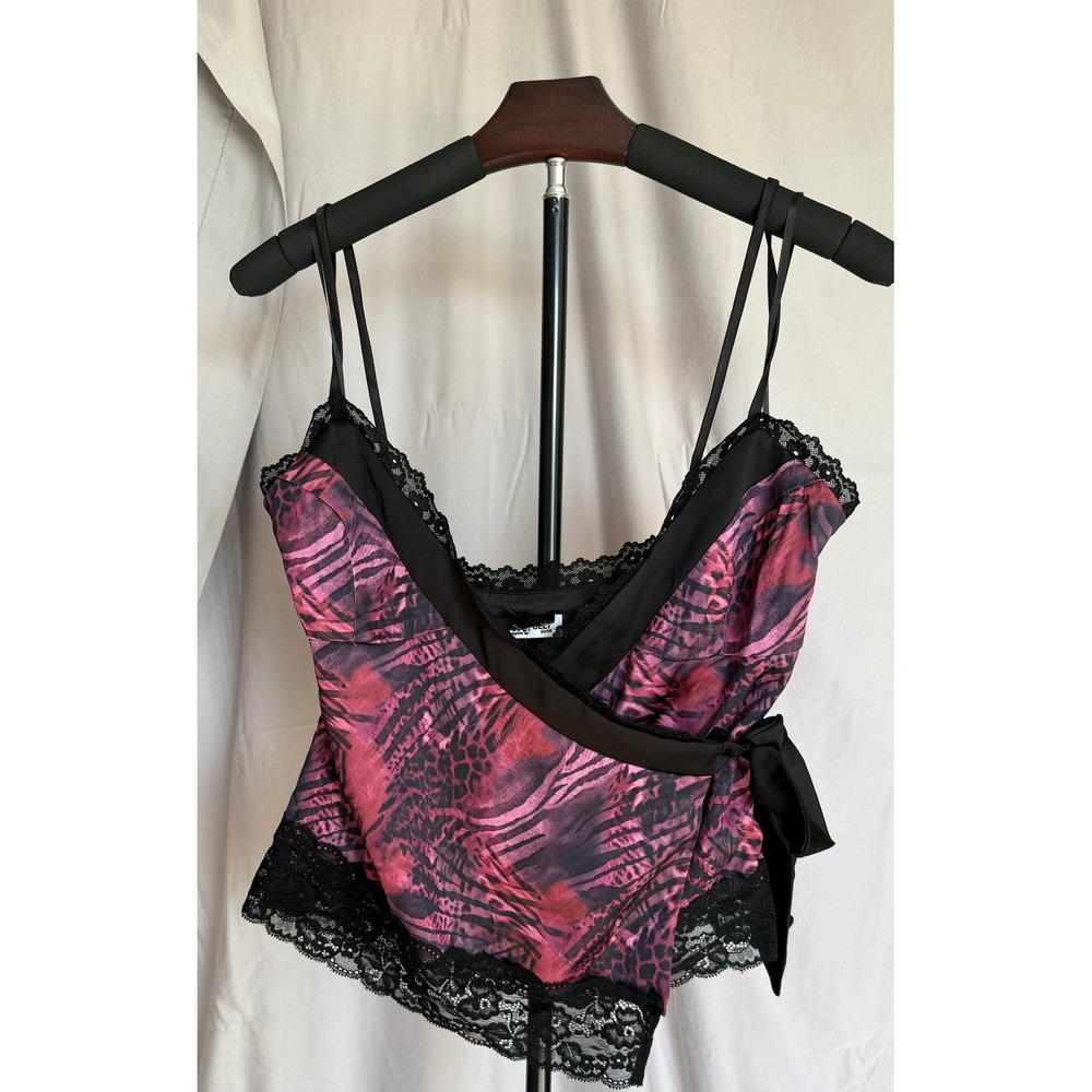 Princess Polly Pink Purple Animal Print Lace Trim Wrap Cami Top US 6